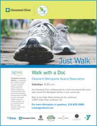 Launch Flier for Walk With A Doc on Saturdays at 8:30 AM at Cleveland Acacia Reservation