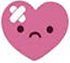 A frowning heart wears a bandaid.
