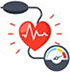 A blood pressure monitor measures heart rate.